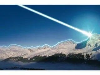 Laser beam hitting a mountain peak, symbolizing laser dentistry at Smilezone Zug.