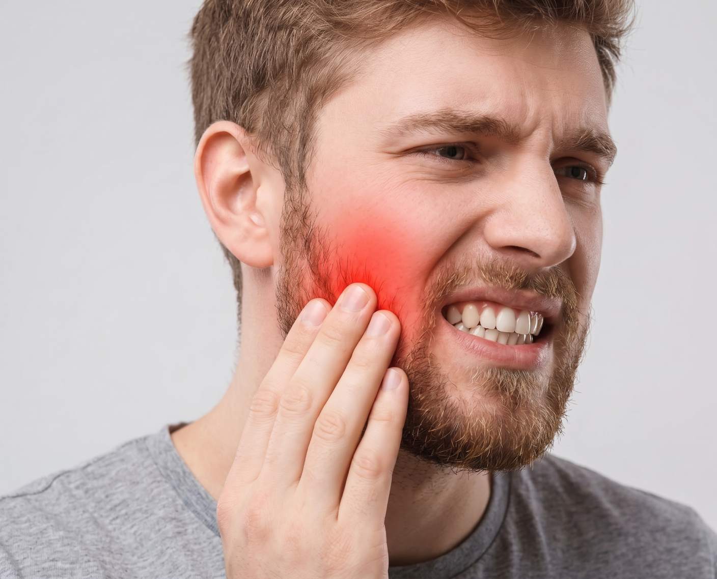Man with toothache seeking emergency dentist in Zug.