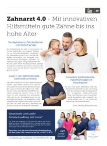 Newspaper article highlighting innovative dentistry at Smilezone Dental Practice Zug.